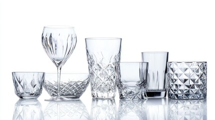 Crystal glassware isolated on white background