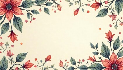 Soft, muted paisley floral pattern on cream background, leaves, flower, pastel