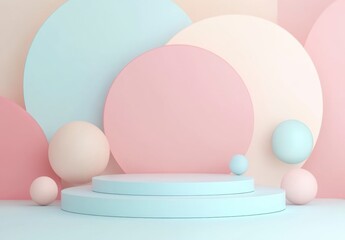 Fototapeta premium Modern Minimalist Scene with Pastel Circles and Geometric Elements