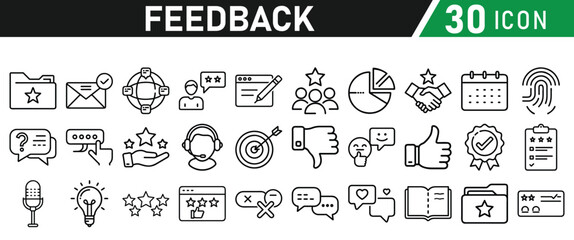 Feedback Concept Thin Line Icon Set. Contains Testimonial, Survey, Questionnaire, Satisfaction, Comment, Performance, Icons collection