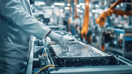 EV Battery Production: Engineer Working on Line with Precision