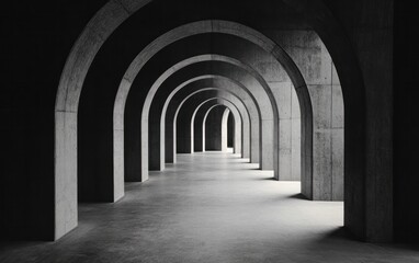 Monochrome Hallway with Receding Arches