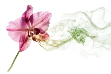 Pink orchid flower with green smoke, elegant and serene floral artwork.