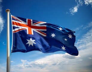 australian flag waving with blue sky background 2