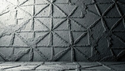 Subtle repeating geometric motif, minimalist grayscale palette, lines, order, surface