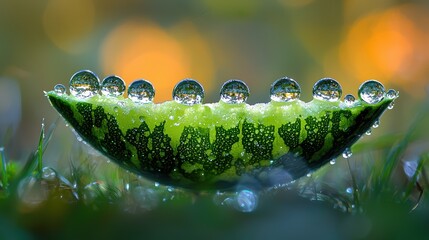 Refreshing watermelon slice glimmering with dew drops nature setting close-up shot vibrant colors
