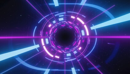 Hyperspace tunnel with neon light