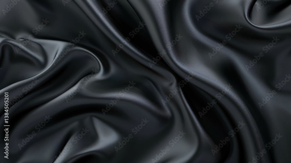 Poster smooth black fabric with elegant folds and luxurious appearance, perfect for various design projects