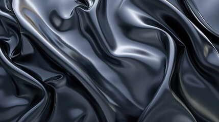Fototapeta premium Smooth shiny black fabric texture elegant flowing luxurious soft drapery