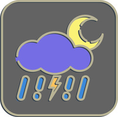 Icon thunder storm night. Weather elements symbol. Icons in embossed style. Good for prints, web, smartphone app, posters, infographics, logo, sign, etc.