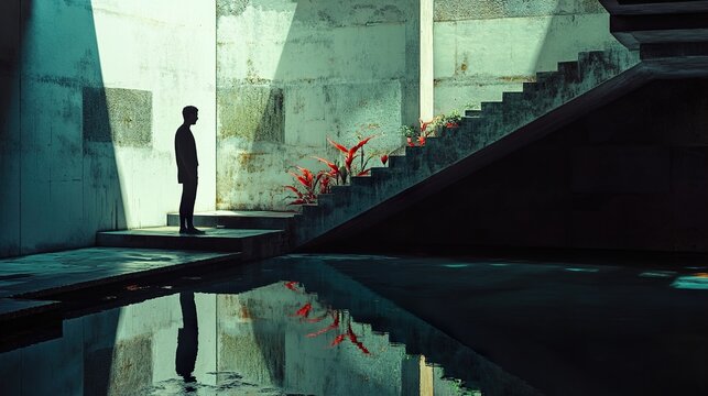 Contemplation: A Man's Silhouette in Modern Architecture