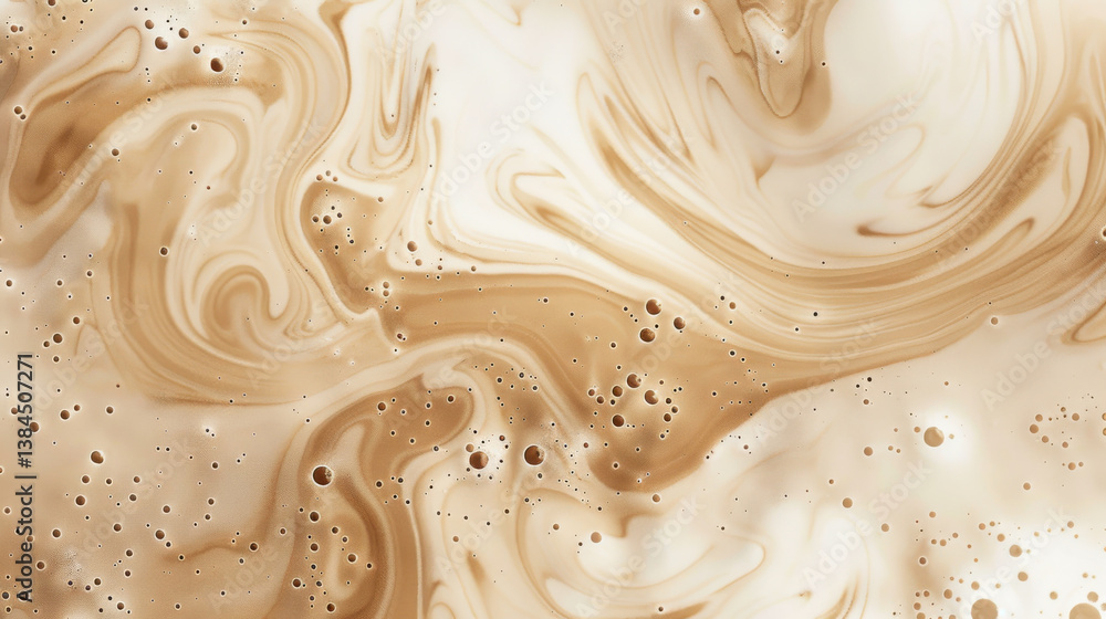 Poster smooth latte background with swirling patterns and bubbles creates warm and inviting atmosphere. ric