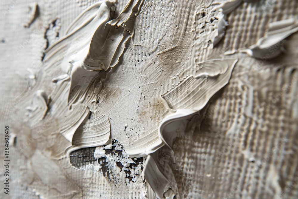 Aufkleber a close-up detail of a painting, showing thick white paint applied in textured layers on a rough can