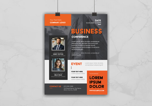 Orange And Black Professional Business Conference Flyer