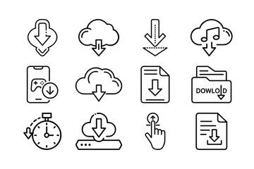Collection of Download Icons in Line Style