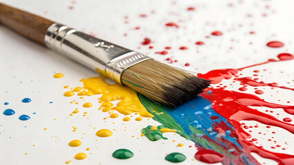 Obraz premium Vibrant Paintbrush and Colorful Dripping Paint Artistic Expression