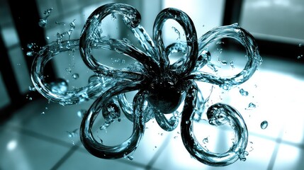 Water tentacles forming a spiral pattern in air