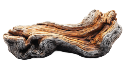 Organic driftwood piece with beautiful patina isolated on transparent background for rustic decor, nature-inspired design, and beach themed art