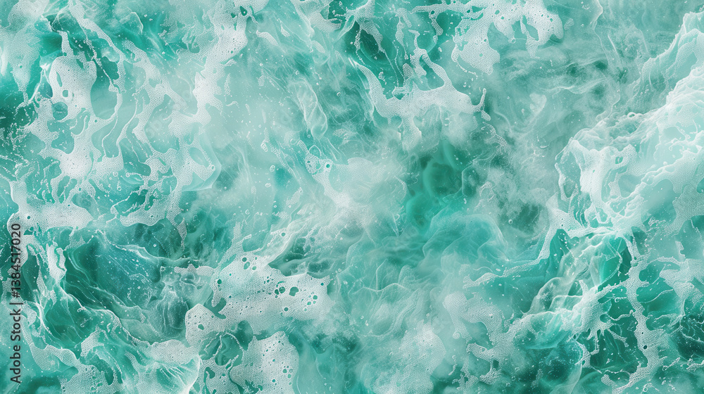 Poster smooth seafoam background with gradient of turquoise and white waves, creating calming and serene at