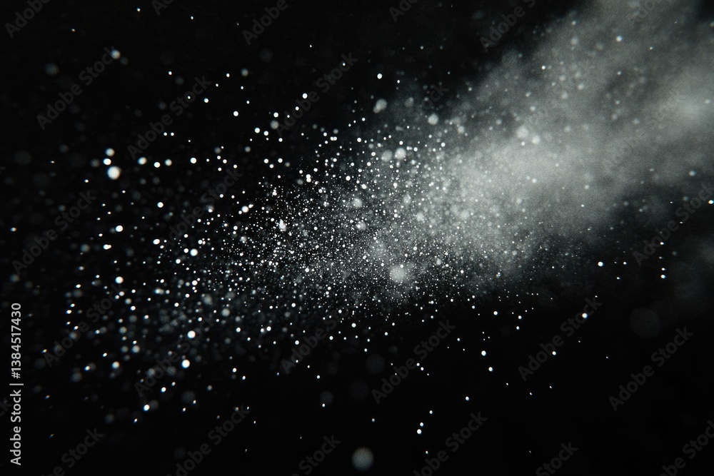 Poster glimmering particles disperse across a dark background, creating a dreamy, ethereal effect.