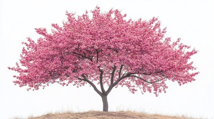 Obraz premium Radiant cherry blossom tree in full bloom against a serene white sky