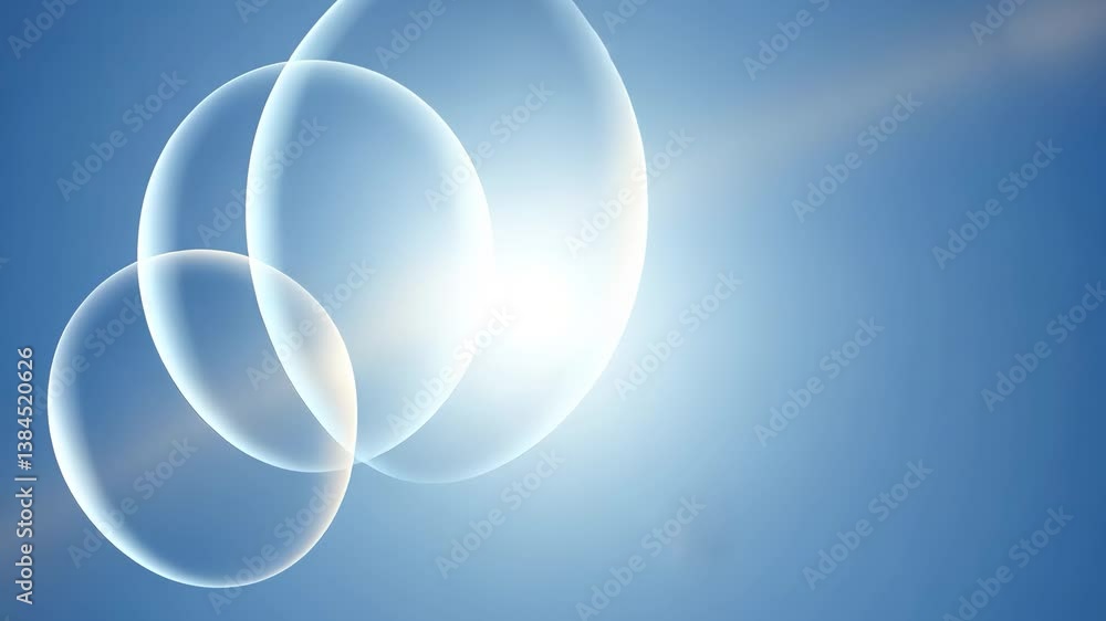 Poster abstract composition with translucent spheres on light blue gradient background and subtle glow effe