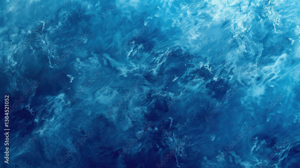 Poster smooth gradient of deep blue ocean water with swirling patterns and textures, evoking sense of calm 