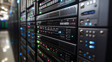 Naklejka premium Computer system technology that provides online network services. processor, software services, applications, server systems, Storage, networking, computer simulation, secure access to data, Cloud