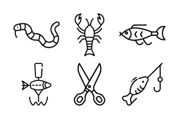 vector illustration of a fishing instrument 6 icon set 