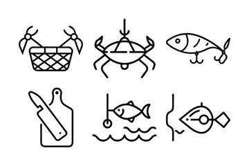 vector illustration of a fishing instrument 6 icon set 