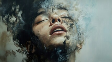 Fototapeta premium Dreamy Woman Portrait: Smoke and Shadow