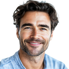 Obraz premium A Man with a Gentle Smile and Soft Eyes Isolated on Transparent Background