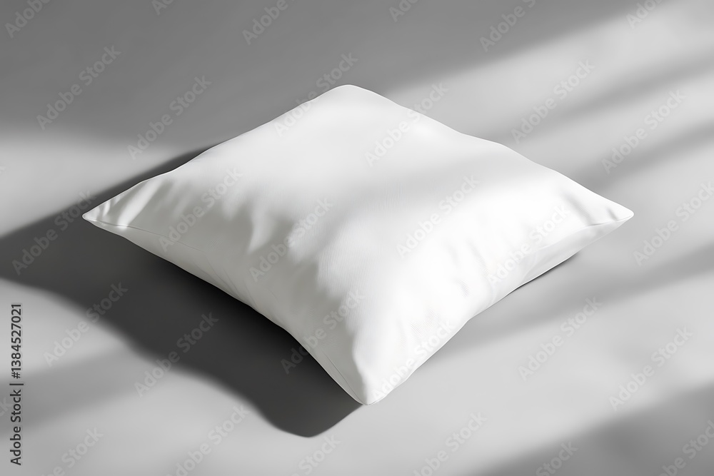 Poster square white pillow on gray backdrop with window light and shadow patterns