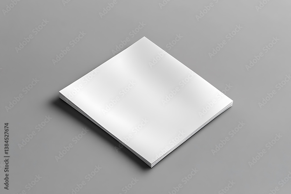 Poster stack of square white papers on gray background with subtle shadows & clean look