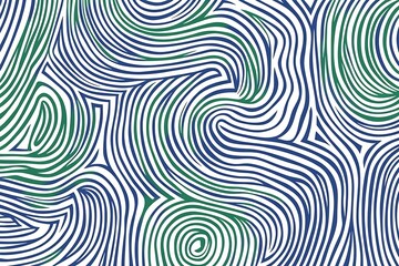 Hypnotic lines in fluid curves seamless pattern, green and blue abstract design