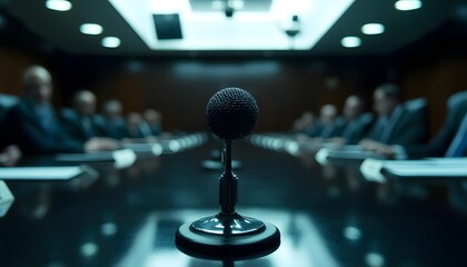 Professional Conference Room with Microphone and Business Attendees