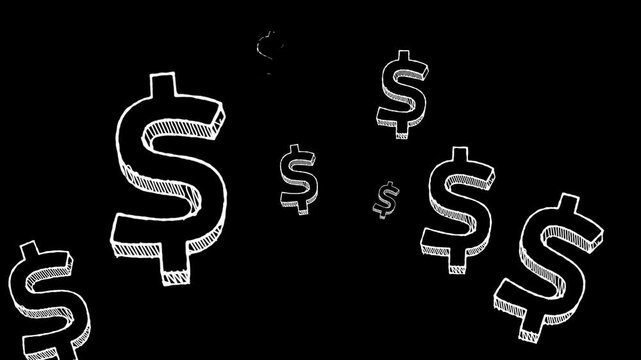 animated doodle dollar in black background 4k, dollar sign with dollar symbol