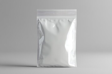 Stand Up Pouch, Zip Lock Bag Mockup, Clear Plastic Packaging on Grey Background