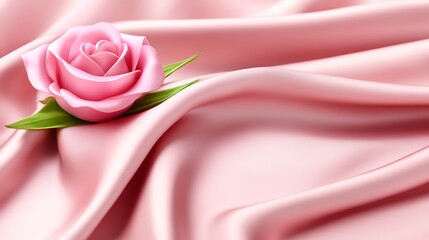 Pink rose resting on pink silk fabric