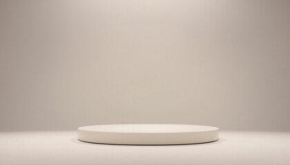 Simple image showing a white circular platform against a light beige background ideal for product display or presentation. - obrazy, fototapety, plakaty