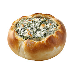 Warm Spinach Dip in Bread Bowl Isolated on Transparent Background