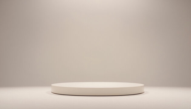 Fototapeta Simple image showing a white circular platform against a light beige background ideal for product display or presentation.