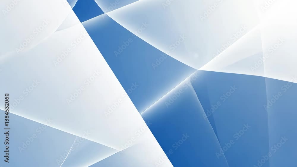 Poster abstract blue and white background with geometric lines pattern and lens flare effect
