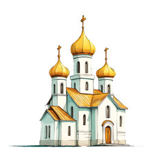 Obraz premium Church with golden domes and Orthodox crosses
