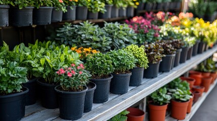 Vibrant Assortment of Potted Plants in a Garden Center