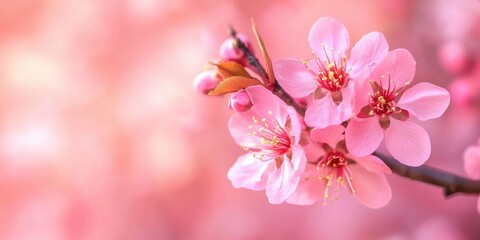 Obraz premium Beautiful pink blossoming flowers are vibrant and delicately arranged on a branch