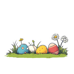 Springtime meadow with Easter eggs