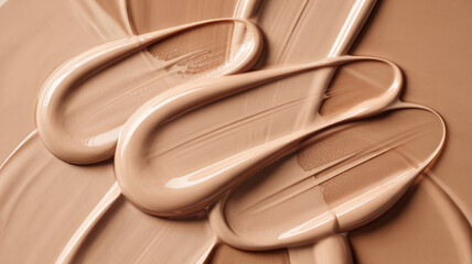 Liquid foundation texture smooth beige cosmetic cream diagonal swipes close-up macro photography soft lighting silky skin tone
