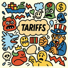 Tariffs and economic tension cartoon illustration