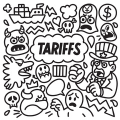 Tariffs and global trade conflict doodle art